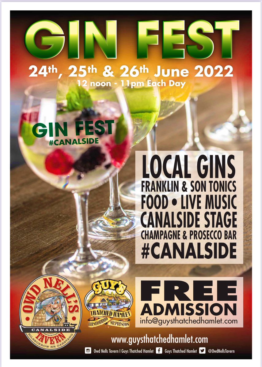 OwdNellsTavern's tweet image. GinFest is on its way!!! #canalside #owdnells #gin #fest Local, Dry, Pink &amp;amp; Fruit gins on offer, LIVE music throughout the week-end… FREE ENTRY