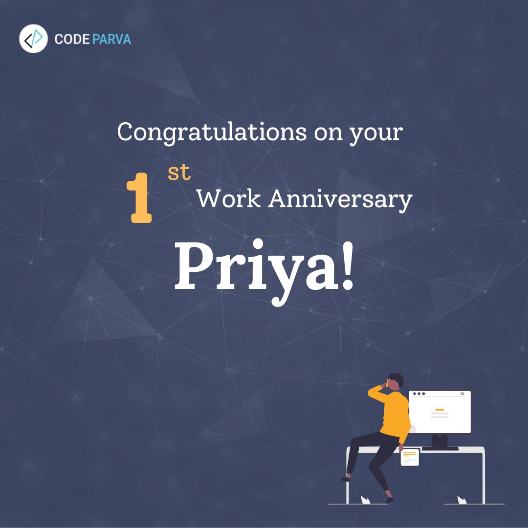 codeparva's tweet photo. Today marks your one year work anniversary, happy to have you as part of our team keep up the same energy Priya! (sparkle claps) 

#workanniversary #milestone #thankyou #hr #congratulations https://t.co/UjXQ5chgJQ