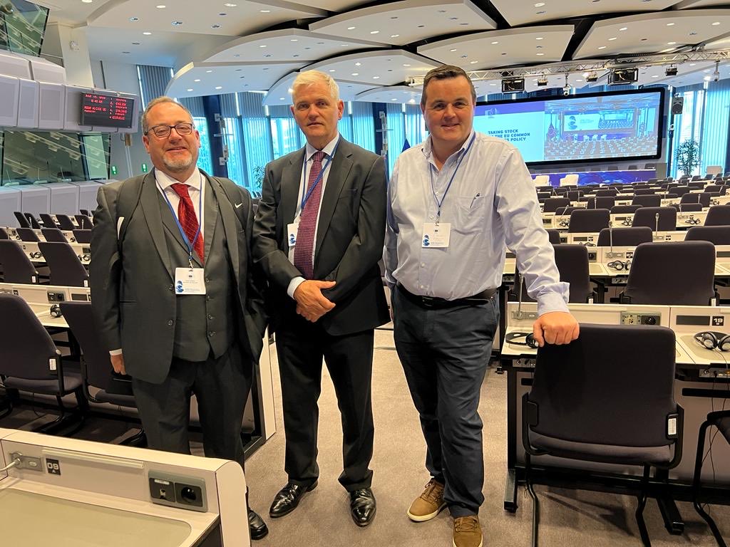 Our chief executive ⁦@aodh_donnell⁩ at the ⁦@EU_MARE⁩ #CFP Stakeholder Event in Brussels this morning with Brendan Byrne ⁦@FishExporters & Patrick Murphy ISWFPO ⁩ #eufishingindustry #commercialfishing #fisheries #fish #CommonFisheriesPolicy #CMO