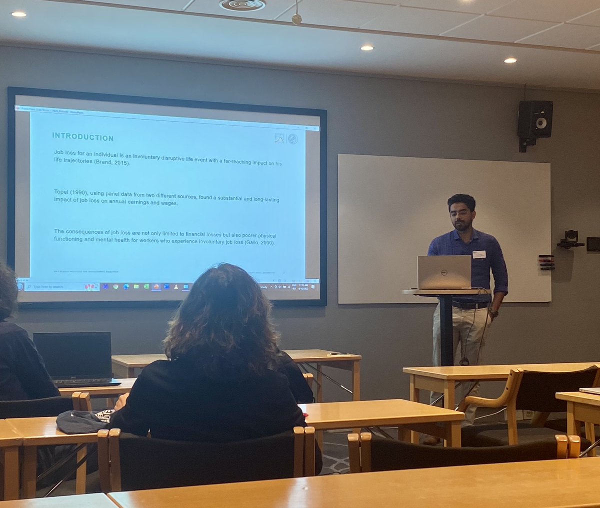 MineKuehn's tweet image. Day 2 of the Nordic Demographic Symposium. @rishabhtyagiind PHDS student at @MPIDRnews @IMPRS_PHDS presents his work on involuntary job loss. #nds2022