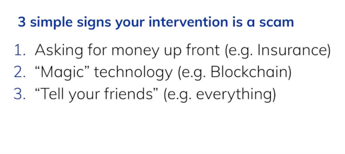 42Courses's tweet photo. How interventions can be perceived as scams outside of the 'global south' 

Excellent talk by Chaning Jang CEO of @BusaraCenter https://t.co/4ObhWHbcnv