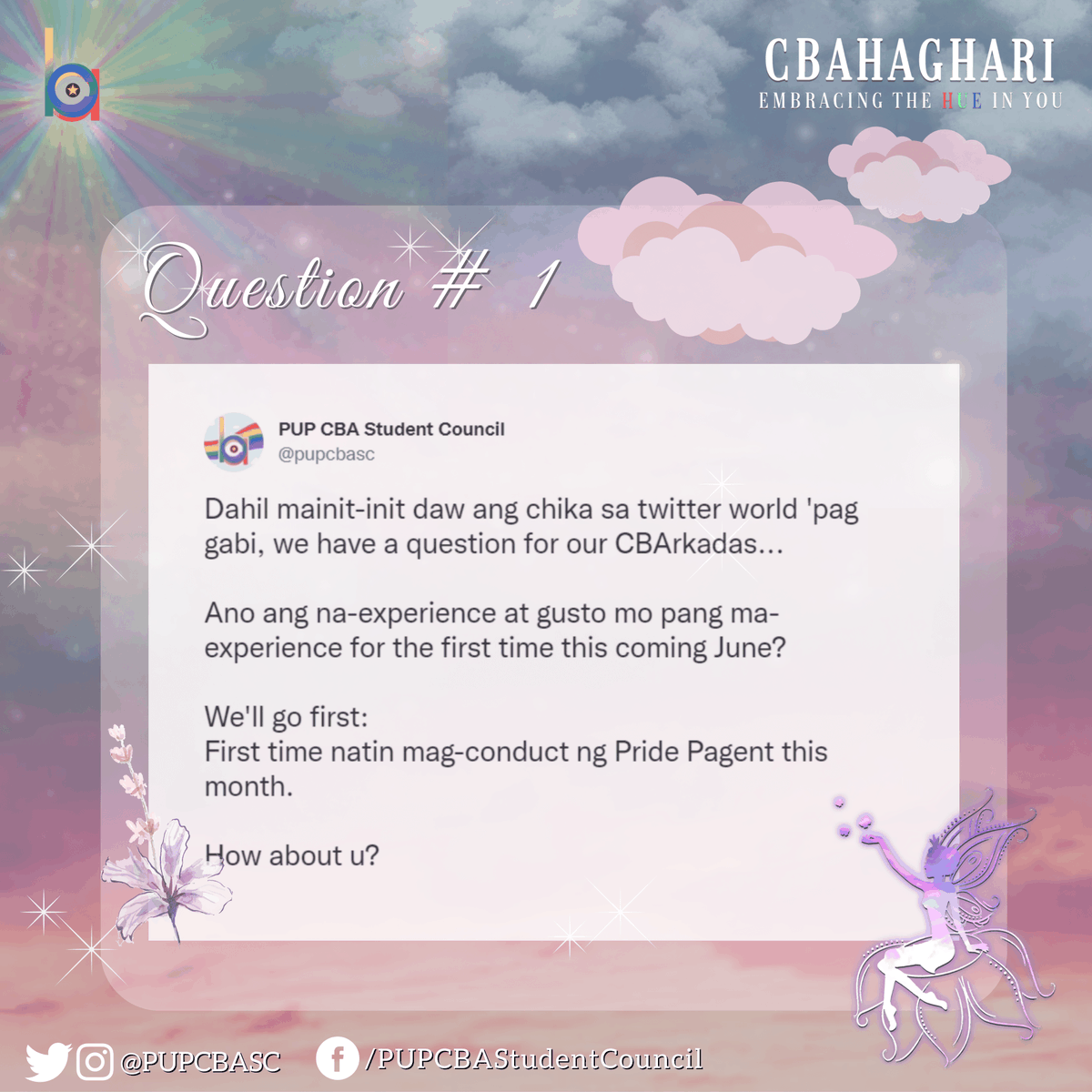 pupcbasc's tweet photo. MAKE SOME TWEETS! UPDATED KA NA BA SA LATEST CHIKA FOR TODAY'S THREAD? 👀

For our first CBArkada Tweets that Matter (CTTM):

Ano ang na-experience mo at gusto mo pang ma-experience for the first time this coming June? https://t.co/P12wPSfTEh