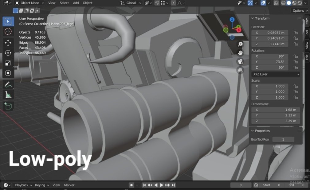 denjossen's tweet photo. Процес�� идёт, сделал #hipoly версию модели, чтобы на глаз понять разницу, докину ещё два скрина, чтобы на глаз понять разницу. Дальше буду объединять их в один объект, чтобы компьютер для себя видел low версию, а для зрителя выдавал Hi версию, ну и конечно же красить всё это дело https://t.co/BybRpMc6U0