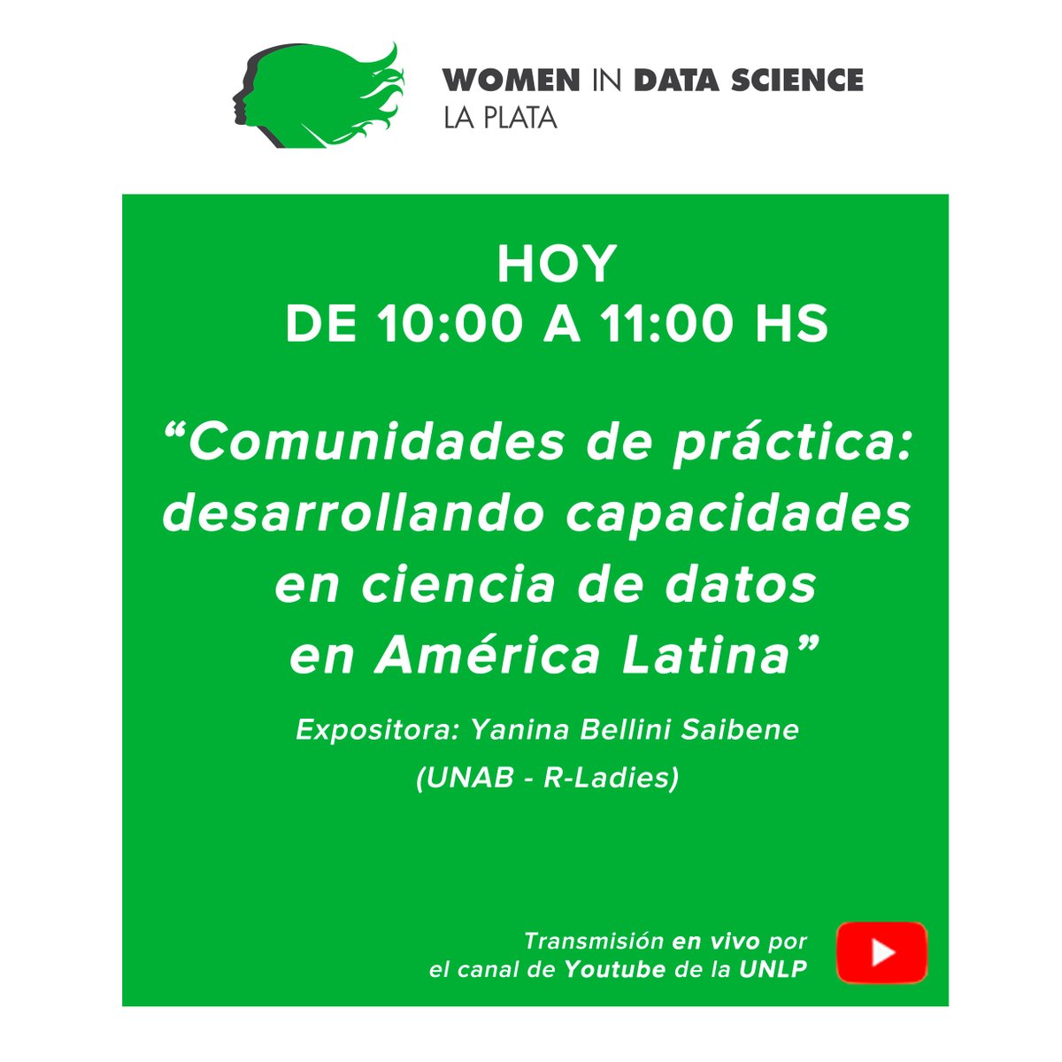 ¡En una hora arrancamos la segunda edición de WiDS La Plata, con la charla de @yabellini !🚀

No te pierdas de escuchar “Comunidades de práctica: desarrollando capacidades en ciencia de datos en América Latina” 🗓️📊

Transmisión en vivo por el canal de Youtube de la @unlpoficial