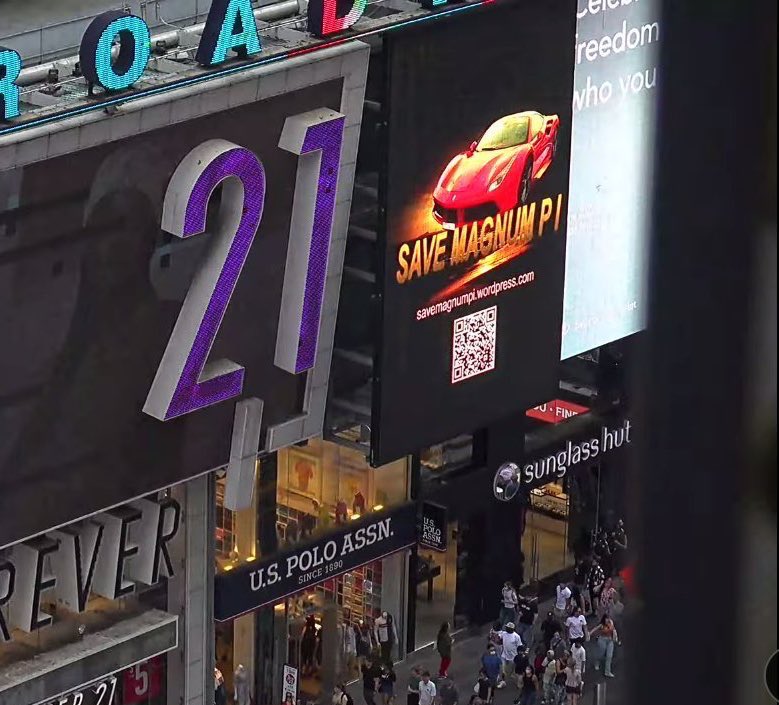 Hi 👋🏻 <a href="/NBCUniversal/">NBCUniversal</a> <a href="/UniversalTV/">Universal Television</a> <a href="/CBSTVStudios/">CBS Studios</a>, did you see our #SaveMagnumPI billboard in Times Square yesterday? I know, this fandom is pretty amazing! So, please, give us THE news we are expecting so we can all celebrate together! Don’t make us wait any longer!