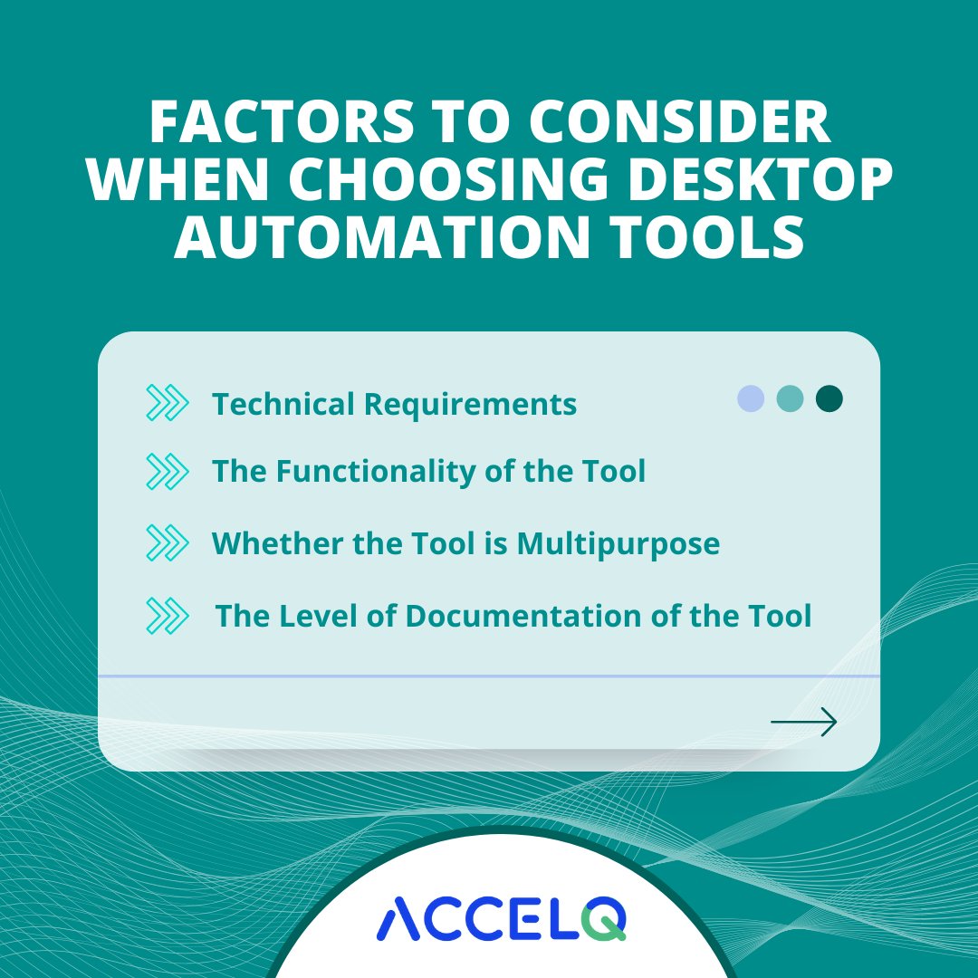 ACCELQ's tweet image. There are various automation tools out there and it is vital to pay attention to choosing the right tools for desktop automation to avoid issues.

Here are 4 factors that you should consider:

#DesktopAutomation #DesktopTesting #automationtools #Accelq #AutomationTesting