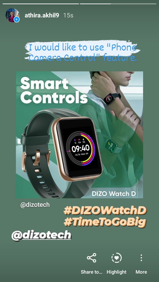 @DIZOTech My favourite smart control feature is 'Phone Camera Control'

#DIZOWatchD
#TimeToGoBig 

Join 
@mr_shubham31 
@NikitaS72420227 
@HustlerRahul 
@NitinKumar2023 
@Its_rsn_007