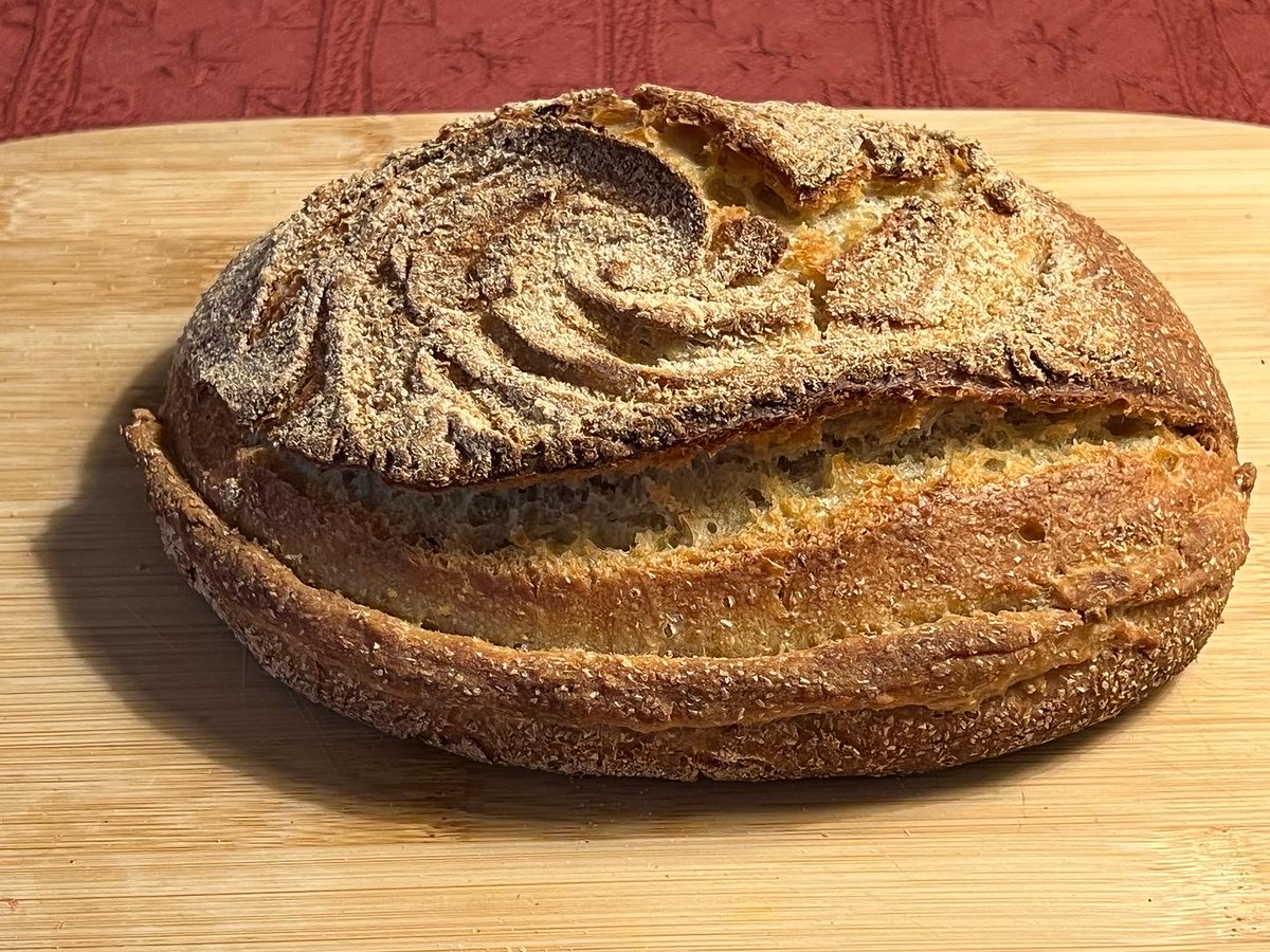 MarcMoravia's tweet photo. My Sardinian style fermented pasta madre homebaked bread with Bongiovanni glutenfree whole wheat flour and crushed almond. Technology gained trough #proofbread https://t.co/Gust1JdBDw