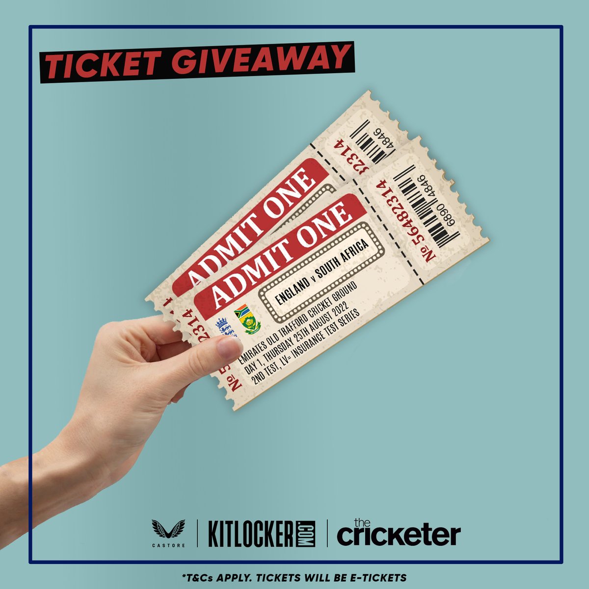 COMPETITION!🎟️

WIN two test match tickets to Day 1, England v SA @ Old Trafford (Thurs 25 Aug)

We've teamed up with Castore and <a href="/TheCricketerMag/">The Cricketer</a>
 for this amazing prize.

To Enter:
Follow <a href="/KitlockerCrick/">Kitlocker Cricket</a>
RT &amp; Like this post
Tag two mates in comments
Good luck 😁 
  
Ends Jun 24