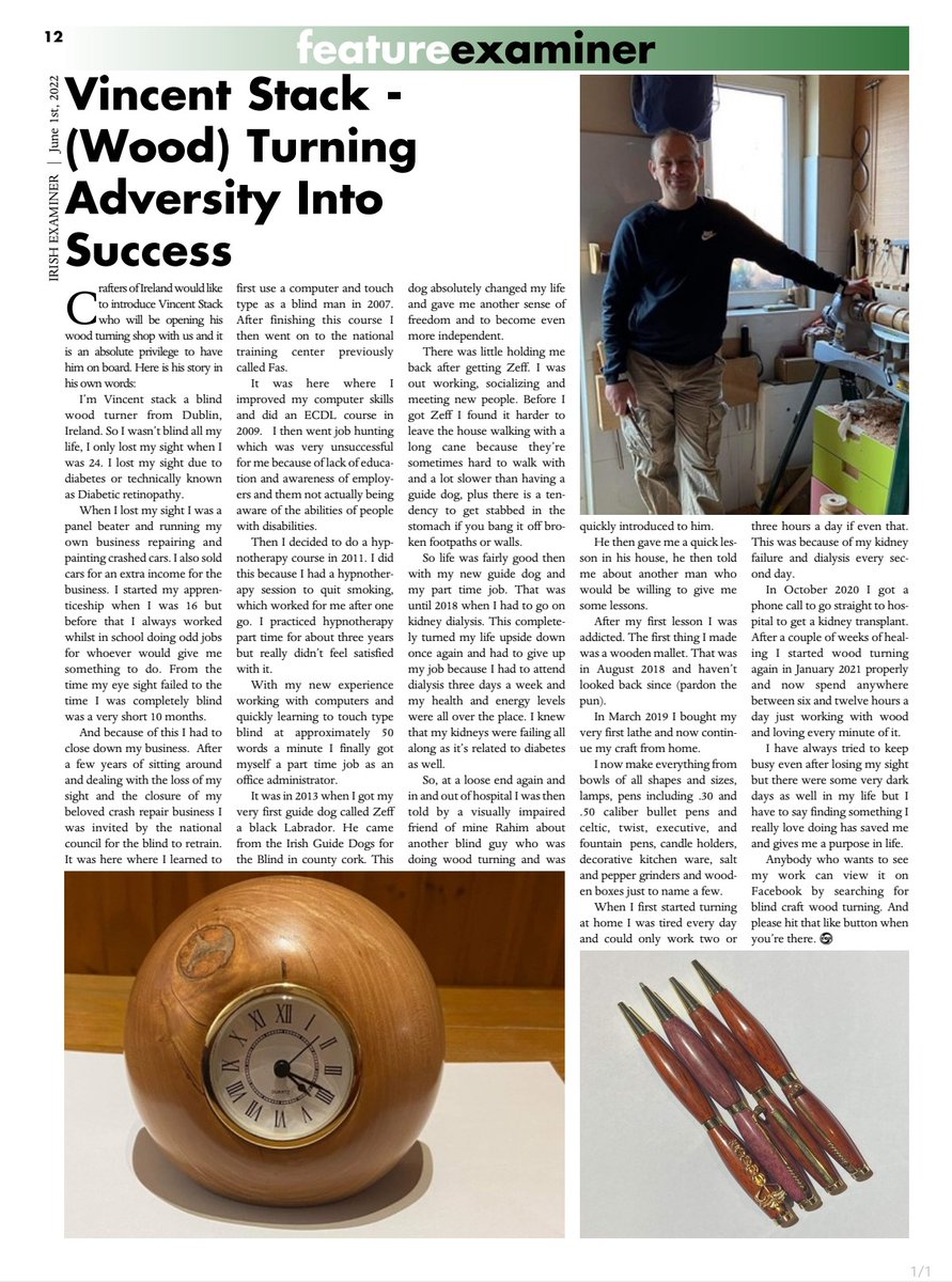Read Vincent Stack a #Dublin mans story after loosing his #sight he went on to become a #woodturner

<a href="/WexfordHour/">#WexfordHour</a> <a href="/DublinHour/">#DublinHour</a> <a href="/michaelGerrard9/">MichaelGerrard Media</a> <a href="/AidiMac/">Aidi Mac Dáibhí</a> @womblefreemike <a href="/EganHiggins/">Kevin 🇮🇪🏳️‍🌈🏳️‍⚧️🇪🇺🇺🇦 🇵🇸</a> <a href="/TOVJewelleryIE/">Touch of Venus Jewellery</a> <a href="/DrEmilyRidge/">Emily Ridge</a>

#SightLoss #DisabledArtists #Blindness #VisuallyImpaired #Disability