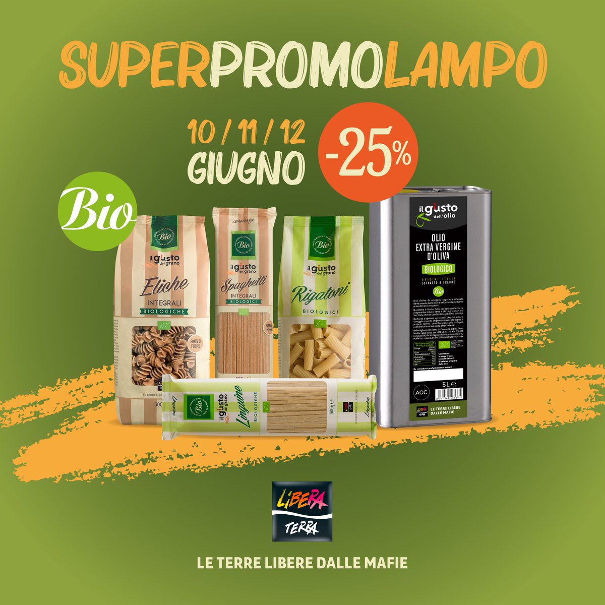 LiberaTerra's tweet photo. 𝗦𝗨𝗣𝗘𝗥 𝗣𝗥𝗢𝗠𝗢 𝗟𝗔𝗠𝗣𝗢.
𝗙𝗶𝗻𝗼 𝗮𝗹 𝟭𝟮 𝗴𝗶𝘂𝗴𝗻𝗼, sconto del 𝟮𝟱% su una selezione di Prodotti Biologici Libera Terra.
Disponibili su: https://t.co/LxO1ON1E9j
#LiberaTerra #Food #ProdottiBiologici #Pasta #Olio #Bio https://t.co/PUsZjafA2v