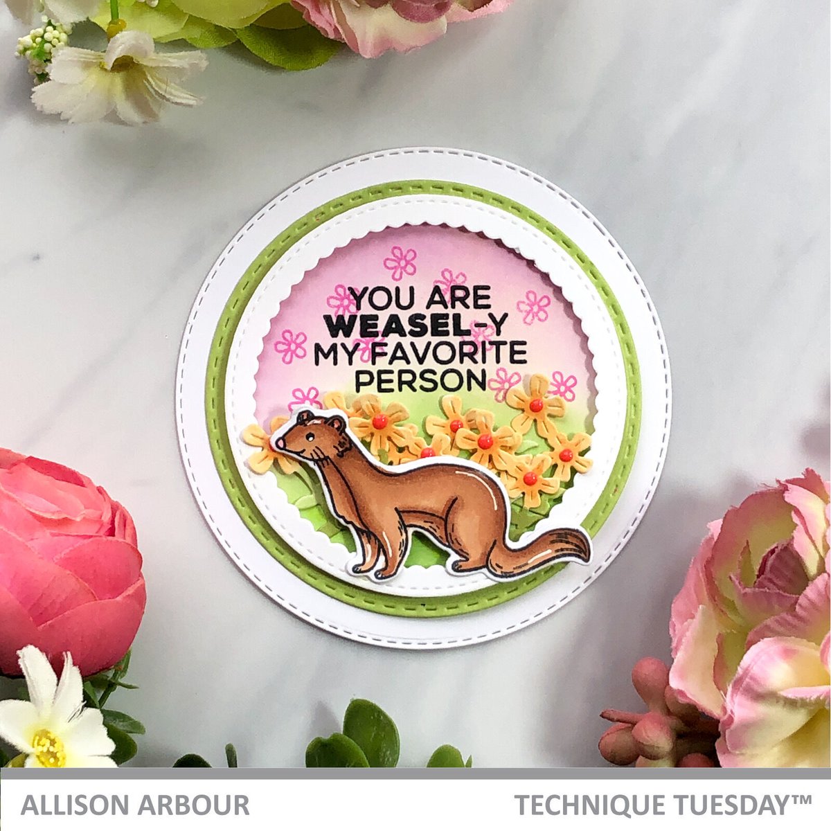 How CUTE! This project from Allison is the perfect way to celebrate someone who's "weasel-y" your favorite! Do you incorporate circles into your crafting? Tag us to show it off! See more Woodland Animal projects on our website at bit.ly/3NRofxB