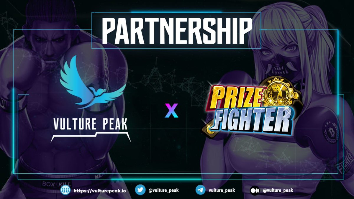 🚨 Partnership Announcement 🚨

Vulture Peak is delighted to announce that we have partnered with <a href="/p2ePrizeFighter/">Prizefighter</a>🤝: a first #M2E, and #F2E on the boxing verse with the goal of a healthier lifestyle and connecting to #Web3🔥

#CryptoNews #BSCNews #partnership #F2E #cryptocurrecy
