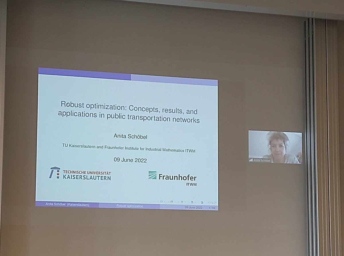The 3rd and last plenary of #inoc2022 is by Anita Schöbel <a href="/anitaschoebel/">Anita Schöbel</a> from <a href="/FraunhoferITWM/">Fraunhofer ITWM</a> and <a href="/uni_kl/">uni_kl</a> on Robust optimization: Concepts, results and applications in public transportation networks. #orms
