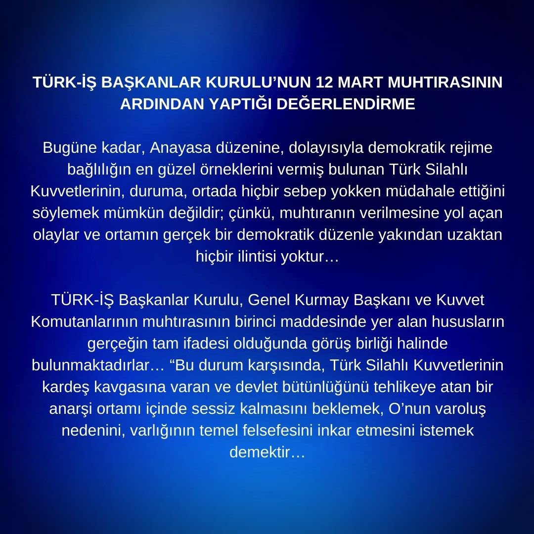 Türk-İş Başkanlar Kurulu’nun 12 Mart Muhtırasının ardından yaptığı değerlendirme

<a href="/turkiskonf/">TÜRK-İŞ</a> <a href="/omercagirici/">Ömer Çağırıcı</a> <a href="/VeliSolak/">Veli SOLAK</a> 

#Unutulmayanlar