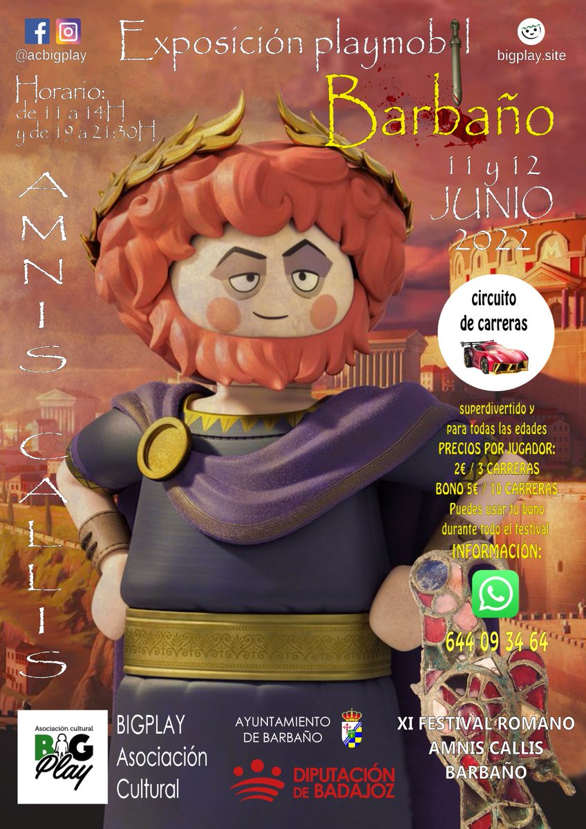 acbigplay's tweet photo. Vuelven los @playmobil al festival romano AMNIS CALLIS.
-
¿Quieres pasar un rato divertido? Ven Barbaño este fin de semana.
-
Este año hemos colaborado montando un diorama de romanos y un circuito de carreras para todas las edades.
GRATIS para socios.
#amniscallis #playmobilroma https://t.co/6qaiAJesb7