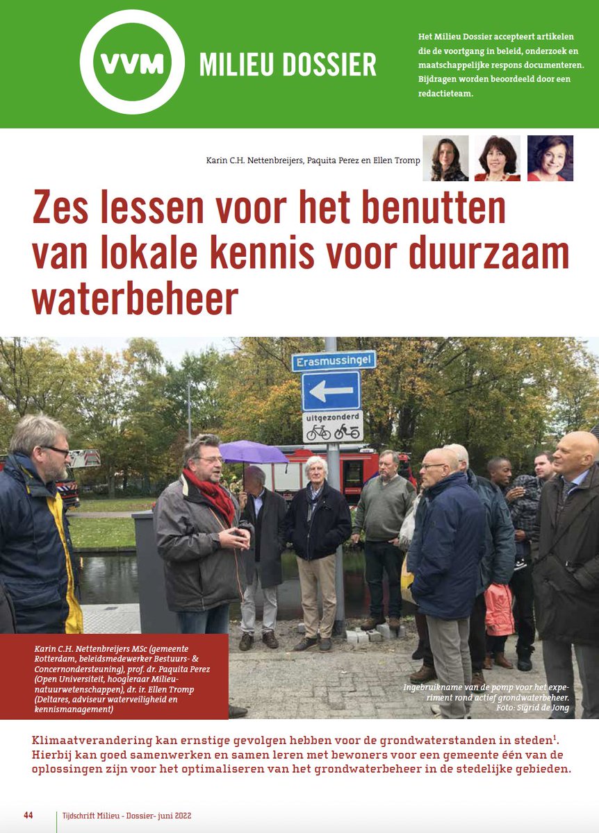 Best wel trots! Samen met <a href="/paquitaperez/">paquita</a> <a href="/OU_Nederland/">Open Universiteit</a> en <a href="/ellentromp/">Ellen Tromp</a> <a href="/DeltaresNL/">DeltaresNL</a> ons artikel 'Zes lessen voor het benutten van lokale kennis voor duurzaam #grondwaterbeheer' gepubliceerd in 
<a href="/VVMBureau/">VVM - Netwerk van Milieuprofessionals</a>. Dank aan iedereen die dit mogelijk heeft gemaakt! #klimaat #participatie