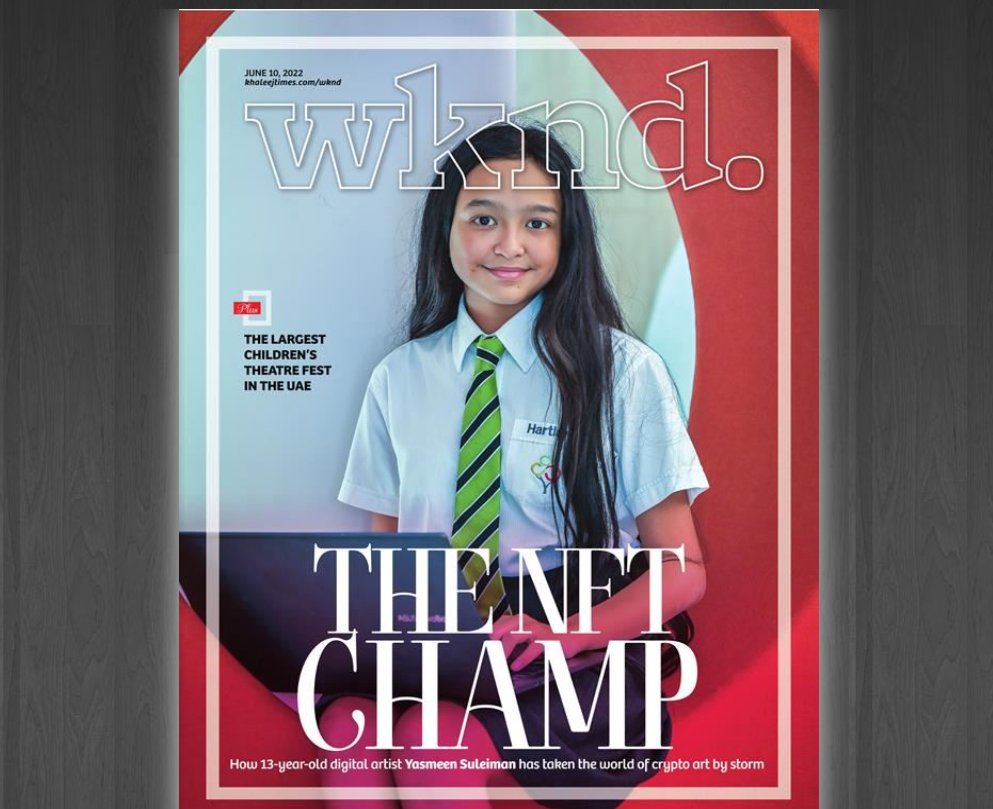 We are so proud to share the interview which <a href="/TheArtofYasmeen/">Yasmeen Suleiman 💜</a> did with the national newspaper <a href="/khaleejtimes/">Khaleej Times</a> for the cover story on their WKND Magazine!!! 🤯🥳

Read the full interview here: 
ewknd.khaleejtimes.com/2627/10_06_2022

#NFTkids #NFTs #NFtcommunity #NFTartist