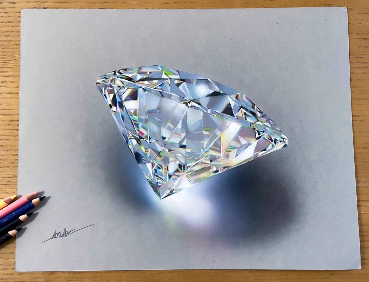 美しいダイヤモンド。実はこれ色鉛筆で描かれたイラストなんです！