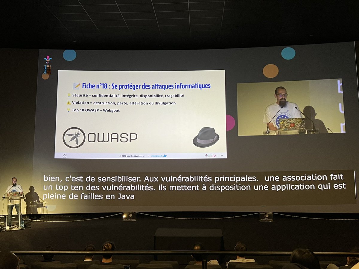 On continue le #devfestlille avec:

👮‍♂️ RGPD pour les développeurs 
📝 Une bonne liste de tips pour respecter tout ça côté développeurs
📣 <a href="/fdelbrayelle/">François Delbrayelle</a>
📍 <a href="/DevfestLille/">DevLille</a>

#documetations #dependencies #testing #CGU #a11y #tooling #cookies 🍪 #tracking #security