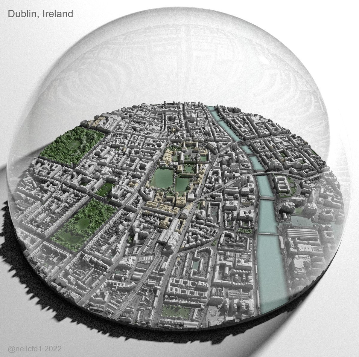 Dublin, Ireland LiDAR @vsense_tcd, overlays @openstreetmap @osm_ie, rendered in #rayshader #rstats #maps @VisitDublin @tcddublin