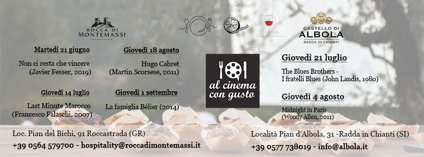 Torna #AlCinemaconGusto con la nona edizione, sei date tra Maremma (Rocca di Montemassi) e Chianti Classico (Castello d'Albola). Si parte martedì 21 giugno per accogliere l'estate con calici di vino, sapori del territorio e stelle...
<a href="/lorenzobiancia/">Lorenzo Bianciardi</a> #cinema #toscana