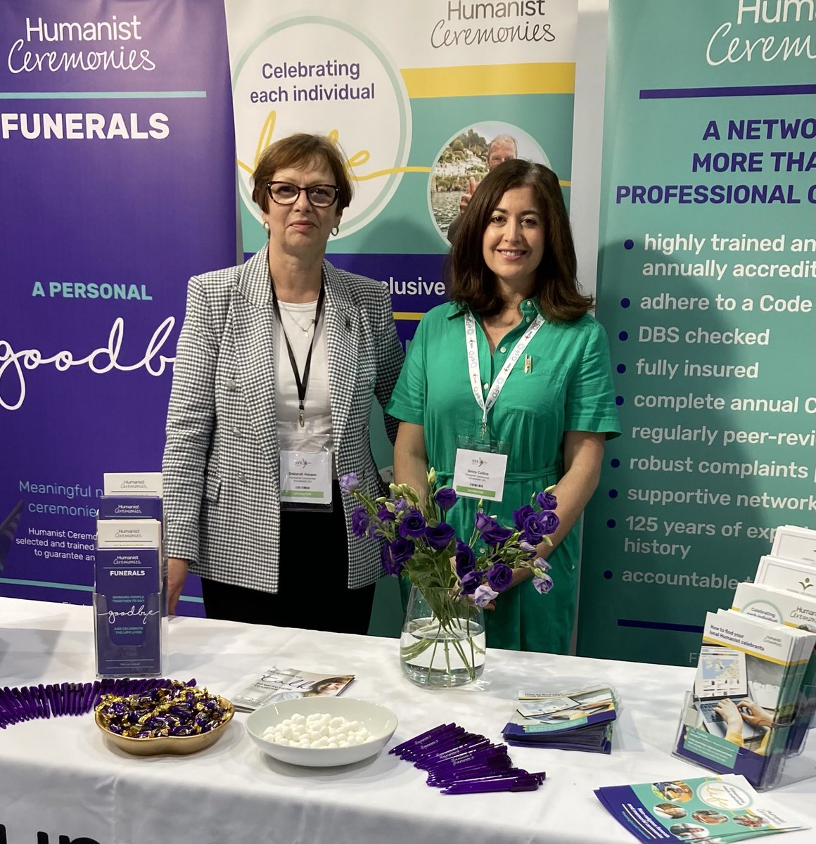 Celebrant_Dee's tweet photo. We are at the #nfe to talk about #humanistfunerals. Come and see us on stand 165/Hall 1 - we’re looking forward to meeting you! @Ceremonies_UK @humanistfunera1 @Humanists_UK @NAFD_UK #funerals #celebrants #humanistcelebrants #funeralcelebrants https://t.co/eqKyfn0Wht