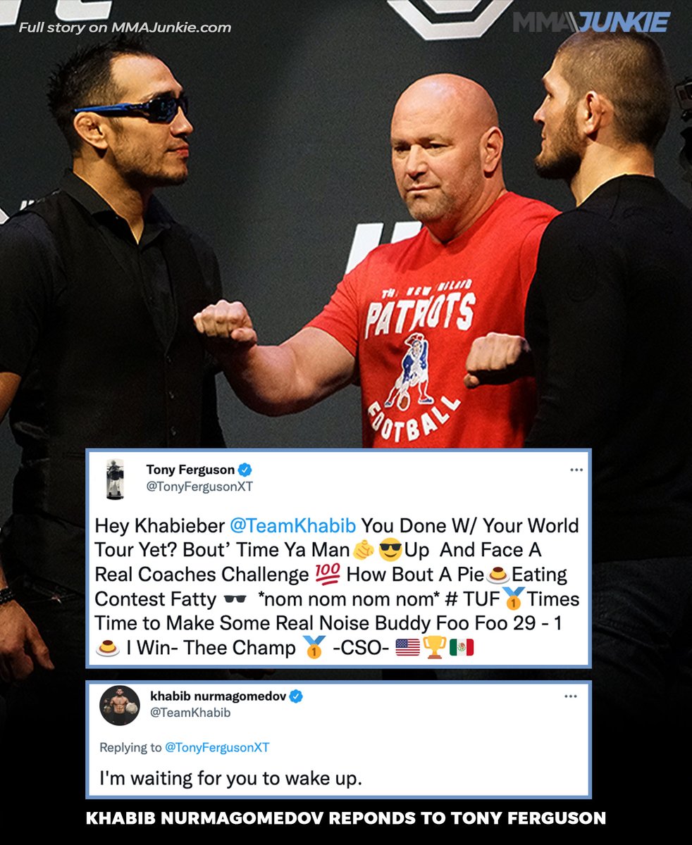 MMAJunkie's tweet photo. Khabib fired back at Tony. 😬

Read more: https://t.co/bm762prip5 https://t.co/kdO757fiiL