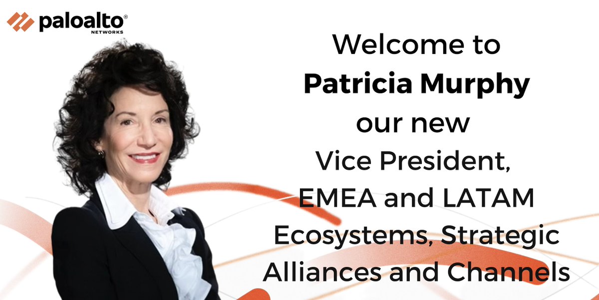 Helmut Reisinger (@helmreisinger) on Twitter photo I am delighted to announce that Patricia Murphy is joining <a href="/PaloAltoNtwks/">Palo Alto Networks</a> as our new VP Ecosystems, Strategic Alliances and Channel for EMEA & LATAM.
Go <a href="/PaloAltoNtwks/">Palo Alto Networks</a>! I am delighted to announce that Patricia Murphy is joining <a href="/PaloAltoNtwks/">Palo Alto Networks</a> as our new VP Ecosystems, Strategic Alliances and Channel for EMEA & LATAM.
Go <a href="/PaloAltoNtwks/">Palo Alto Networks</a>!