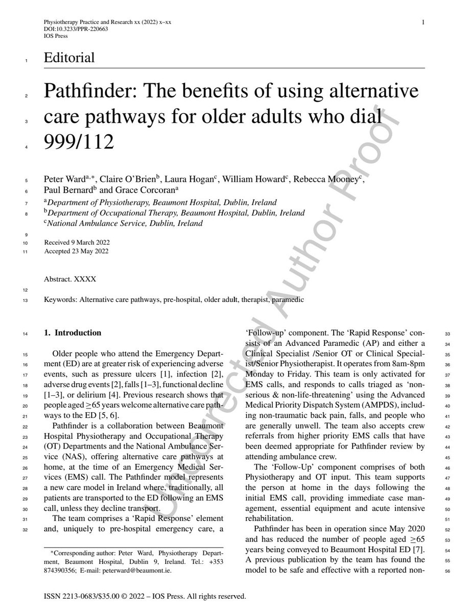 PathfinderACP's tweet image. Case studies published in Physiotherapy Practice &amp;amp; Research Journal @_ISCP_  by @peterphysio15🙌 et al @PathfinderACP 
➡️Description of two 999 calls treated at home rather than in the Emergency Department 
@Beaumont_Dublin @AmbulanceNAS @DubFireBrigade
 
content.iospress.com/articles/physi…