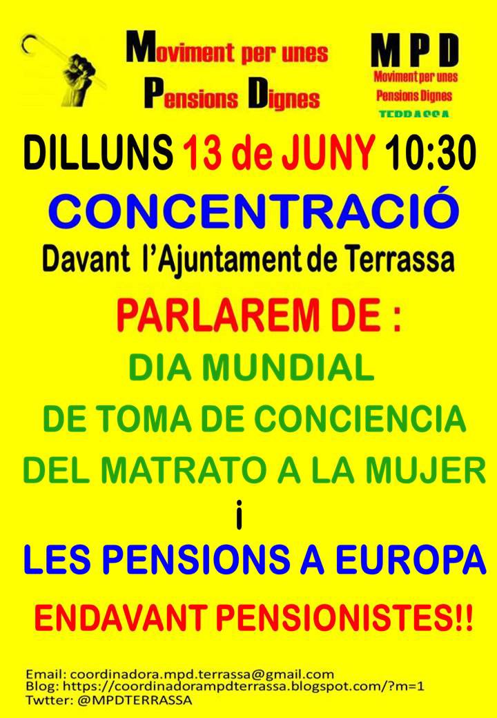 Concentración este lunes, delante del Ayuntamiento de Terrassa a las 10.30