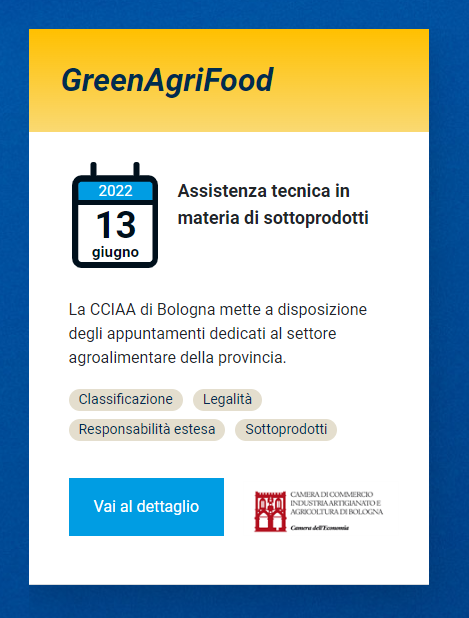 Disponibili 3 slot per richiedere chiarimenti sui #sottoprodotti nell'ambito del progetto GreenAgriFood promosso dalla <a href="/cciaa_bo/">CameraCommercioBo</a>. Per prenotarsi: ecocamere.it/dettaglio/even…

<a href="/unioncamere/">Unioncamere</a> <a href="/UnioncamereER/">Unioncamere Emilia-Romagna</a> <a href="/Ecomondo/">Ecomondo</a>
