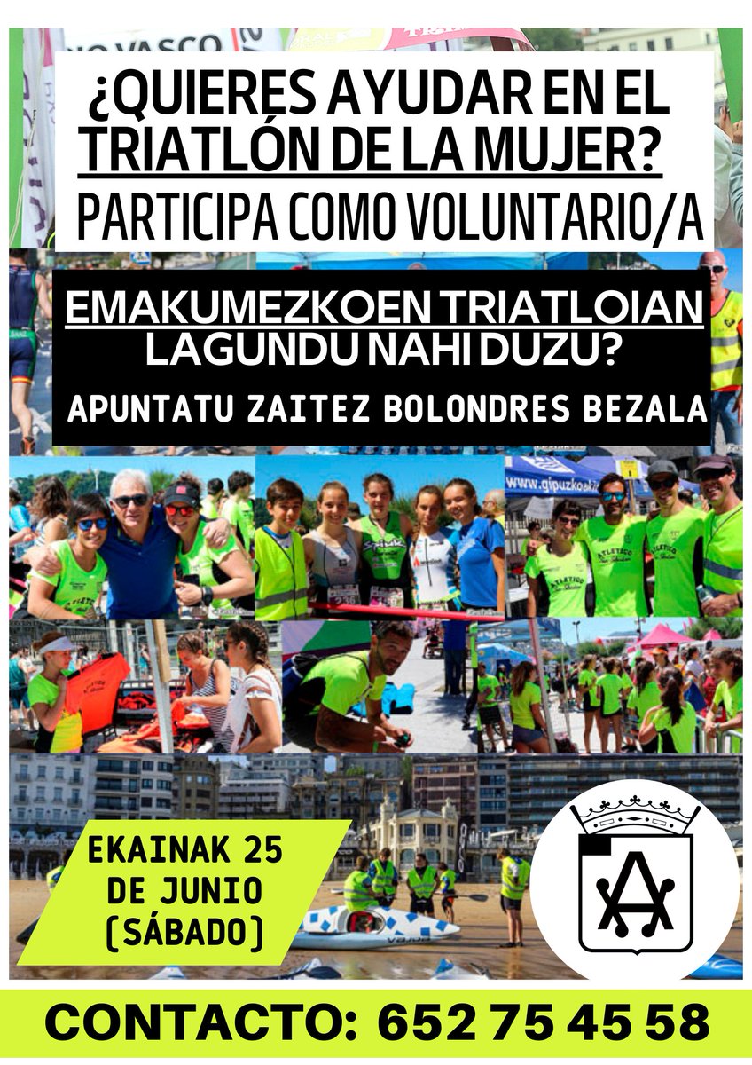 TriatlonMujer's tweet photo. 👉¿Bolondres bezala lagundu nahi duzu Emakumezkoen Triatloiean?
👉¿Quieres ayudar como voluntaria en el Triatlón de la Mujer? 

#triatlon #triatloia #triatlondelamujer #emakumezkoentriatloia #bolondresa #voluntariado #voluntario #carrera #lasterketa #donostia #sansebastian https://t.co/MU6CL78Qfe
