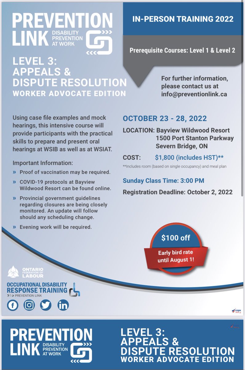 jess_sdlc's tweet photo. Comp friends @Preventionlink is offering Level 3: Appeals and Dispute resolution in person ππ» This is by far the best course I have ever taken& Bayview is beautiful this time of year. Also, I hear the instructors are fantasticππ»ββοΈ #WSIBtraining #Preventionlink #injuredworkersrep https://t.co/Hph5GgckPU