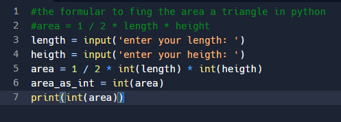 holysyrups's tweet photo. For beginners: 
a simple formular to calculate the area of a triangle 
#Python 
#calulator https://t.co/GQC4ZTVOtF