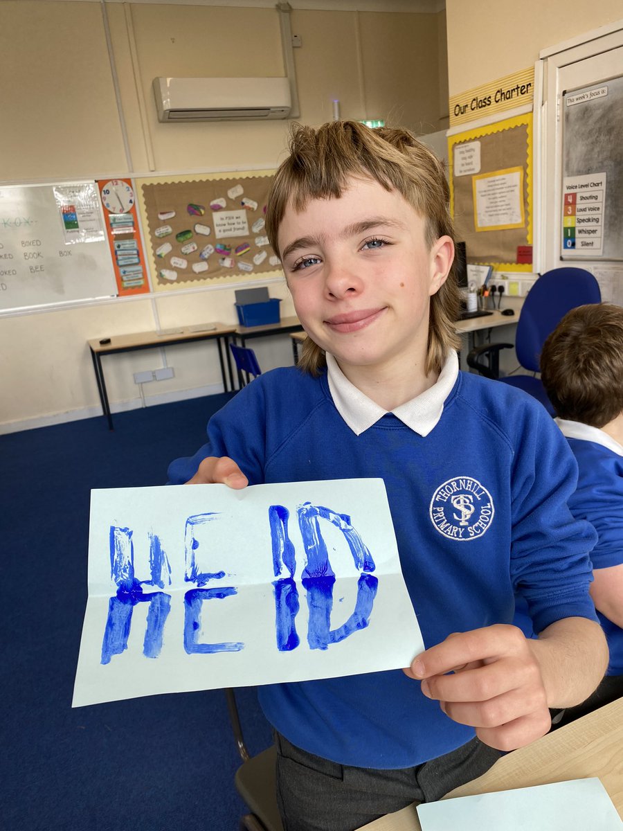 P3/4 have been learning about symmetry. Today they used paint to investigate words with a horizontal line of symmetry!