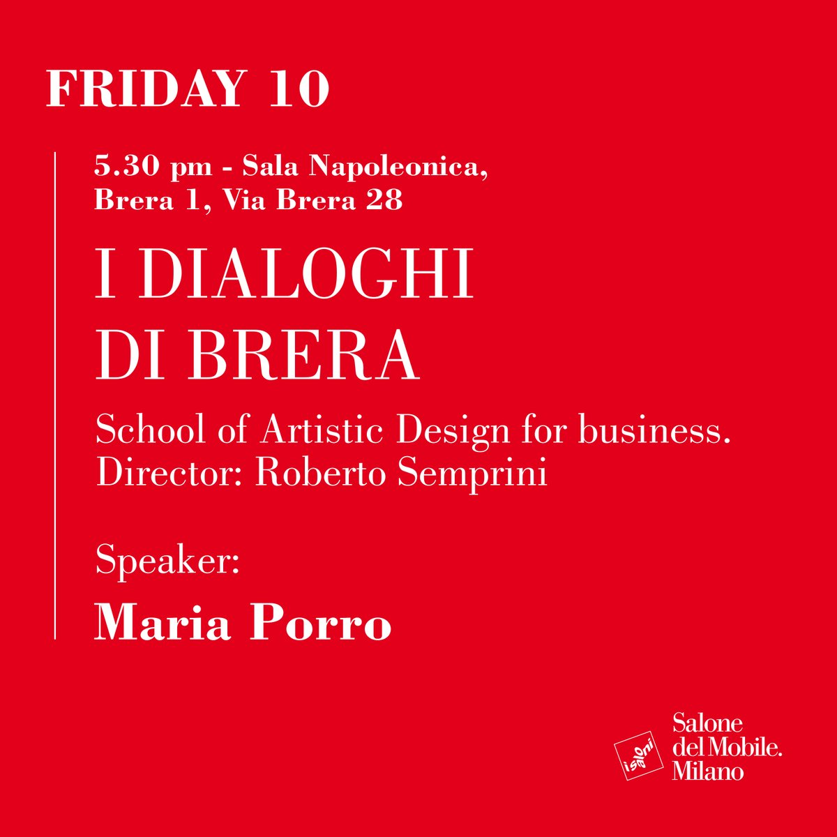 iSaloniofficial's tweet image. Today at 5pm, our President @maria_porro_ will be hosted by Accademia di Brera during the #milandesignweek2022.  

We'll wait you in Via Brera 28 - Sala Napoleonica - and in live streaming here 👇
meet.google.com/zhw-fwgk-ktt