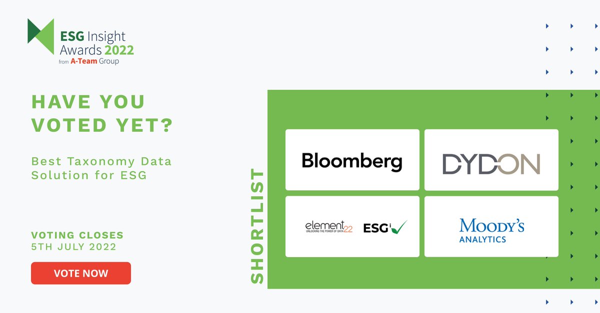 Vote now for Best Taxonomy Data Solution for ESG in the 2022 ESG Insight Awards:

ow.ly/V5tb50JsOon

#ESGIawards #taxonomydata #datasolutions #taxonomy <a href="/Bloomberg/">Bloomberg</a> <a href="/e22news/">Element22</a> <a href="/EsgiGlobal/">ESGi</a> <a href="/MoodysAnalytics/">MoodysAnalytics id hacked temporary</a>