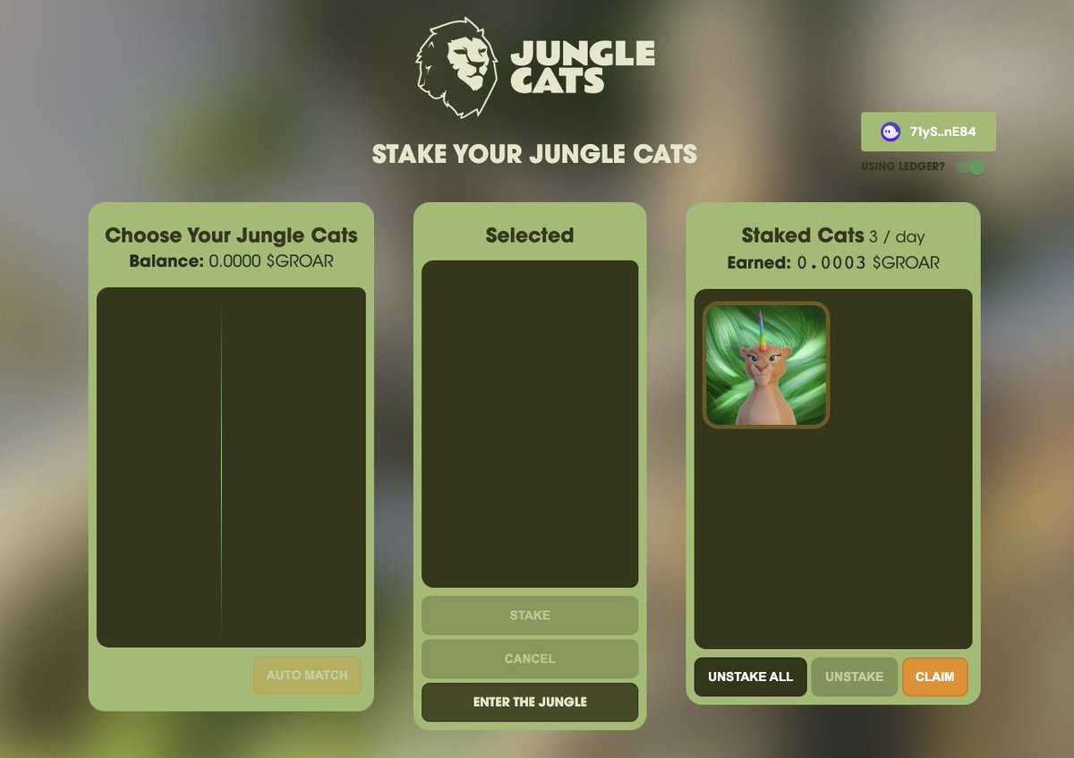 JungleCatsIO's tweet photo. GM Jungle Cats!! 🦁💕

We all know we can stake our Jungle Cats pairs, but did you know you can now stake your single Lions and Lionesses?! 🦁

Well that's because we just went live 💃

Head to our staking app now and add in your singles 🔥

#GROAR https://t.co/GWZWs3mmqC