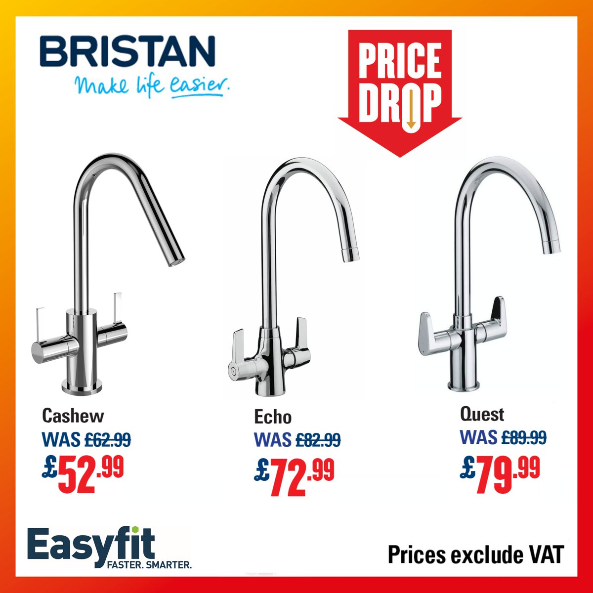 SAVE £10 on Bristan EasyFit Kitchen Taps!! 

Prices starting from as low as £52.99 🤑😁

Available to our Trade Only customers as per our T&amp;C's. Offer ends 31.08.22 or while stocks last.  ow.ly/IFoL50Jlq5B #williamstradesupplies #tradeonlyplumbing #pricebusters