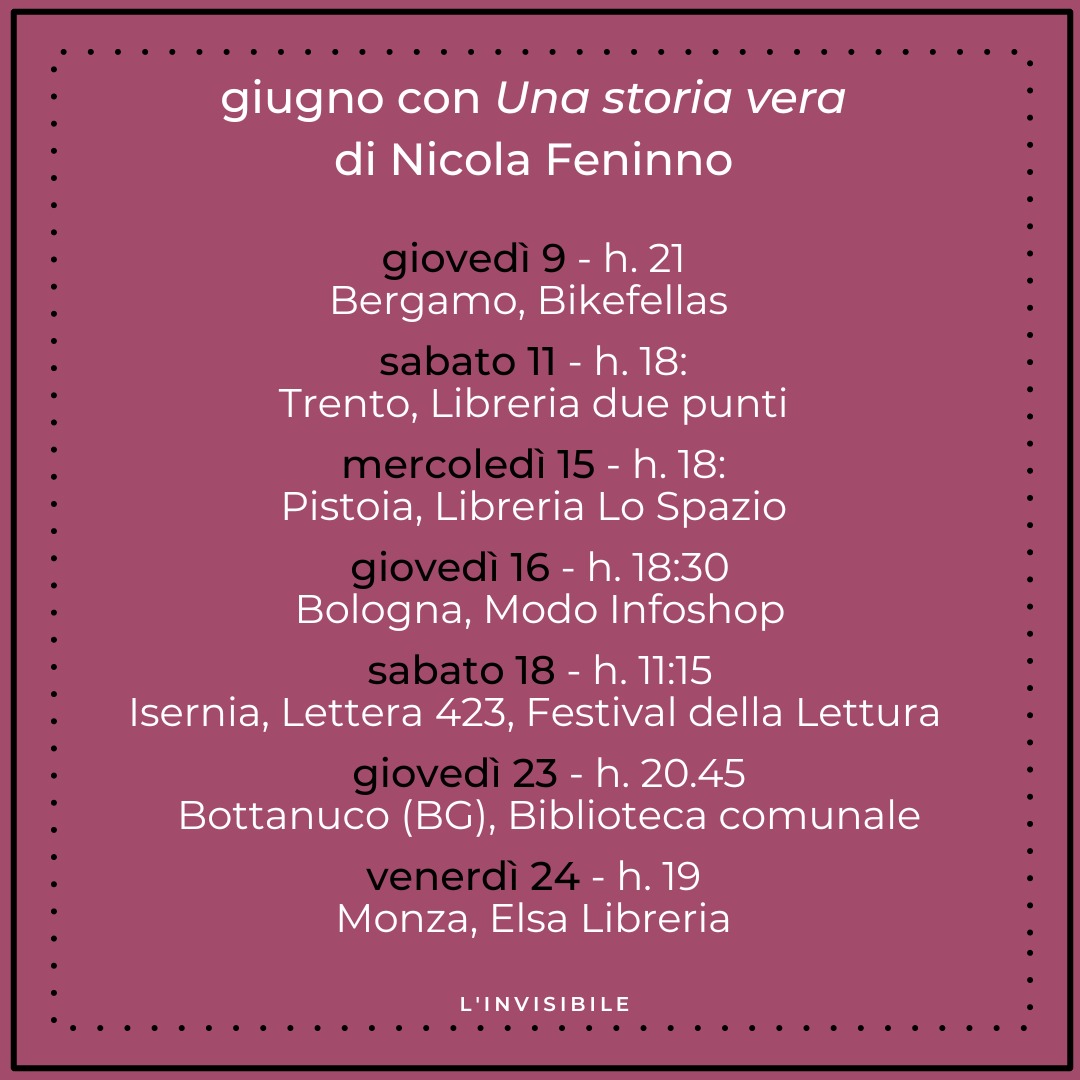 Nelle prossime settimane porto un po' in giro il piccolo libro. Qui tutte le date di giugno.