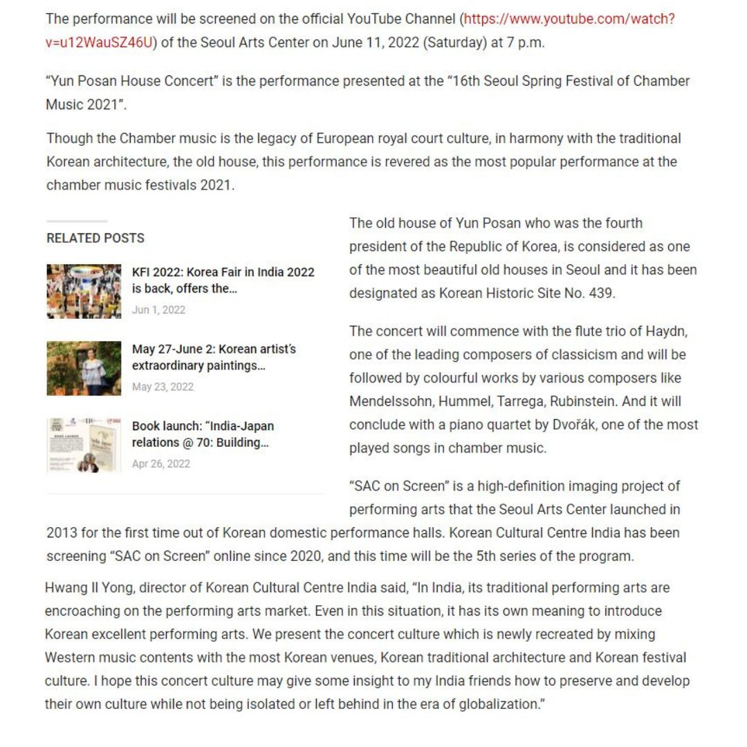 KCC_INDIA's tweet photo. June 11: Korean classic โYun Posan House Concertโ set to enthrall Indian audience virtually
Published in Asian Community News on 10 June 22
Link to the article -
https://t.co/684FVSqJg2
#koreanculturalcentreindia #newscoverage #asiancommunitynews #korean #seoulartscenter https://t.co/00t5nNsib7