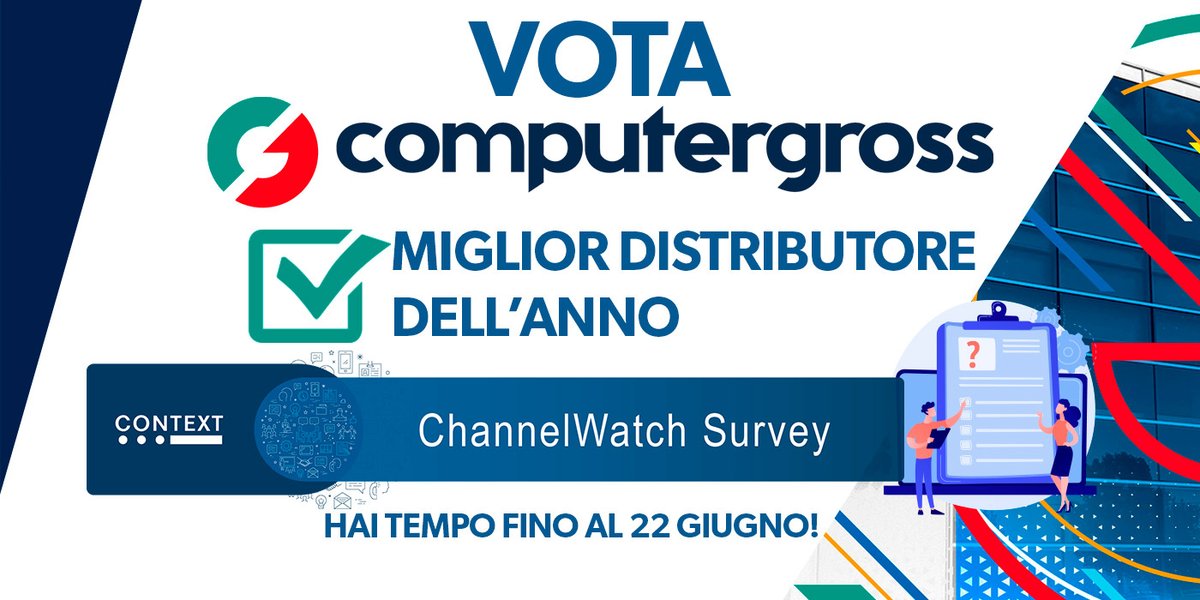 ComputerGross's tweet photo. Channel Watch 2022: Rimangono solo pochi giorni per votare! Cosa aspetti? Fai valere la tua opinione! Partecipa al sondaggio e vota Computer Gross come miglior distributore dell’anno!
PARTECIPA ORA ➡️ https://t.co/vPXDBMw0ct
#ChannelWatch2022 #ChannelWatch #Survey #Context https://t.co/GAptPIRlN8