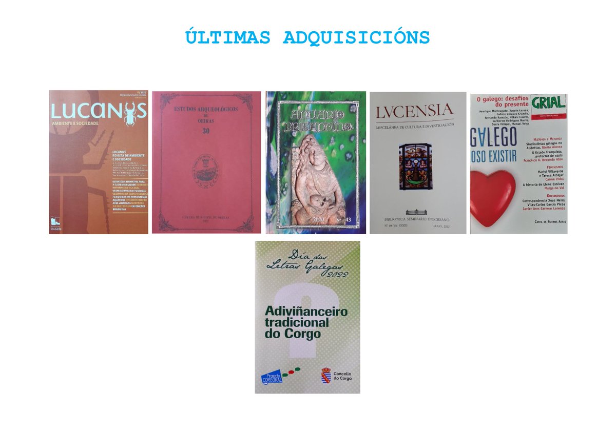 Novos ingresos na biblioteca do #MuseoCastroViladonga
#50AnosCastroViladonga #patrimoniocultural #arqueoloxía
Consulta en sala todos os días (excepto 24, 25 e 31 decembro, 1 e 6 xaneiro). De 10 a 20 h (marzo-outubro) 10 a 19 h (novembro-febreiro)
catalogo-rbgalicia.xunta.gal/cgi-bin/koha/o…