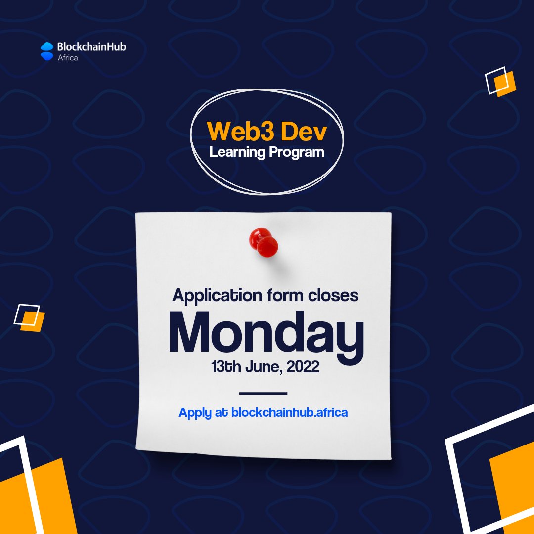 blockhubafrica's tweet image. Grab this opportunity! 💥
The door is still open but will soon be shut...
Go apply for our Web3 Development Learning Program now!
👉 blockchainhub.africa
#web3 #web3developers