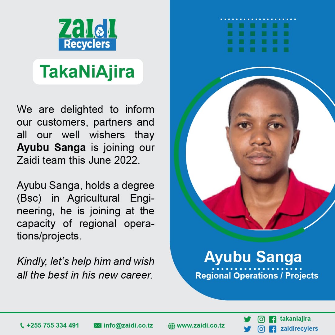 Our Team Is Growing💚💙 ♻️
We are excited to welcome @amorajob

At ZaidiRecyclers We #CONSULT, #RECOVER and #RECYCLE 
#circulartech #cleantech #GreentechApps #TakaNiAjira #wastepickersday #zaidiapp #wasteworkers #wastepickers