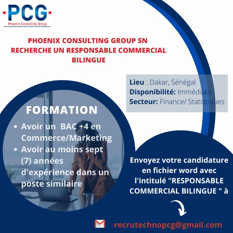 alertejob1's tweet photo. PHOENIX CONSULTING GROUP
 Recherche un Responsable Commercial Bilingue
 
Secteur d’activité : Finances/ Statistiques
Disponibilité : Immédiate
Envoyez votre CV en fichier Word avec l’intitulé du poste « RESPONSABLE COMMERCIAL BILINGUE » à recrutechnopcg@gmail.com https://t.co/7OW35232TN