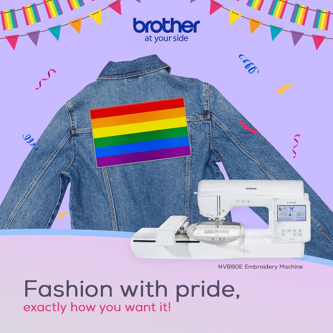 Bring your brand of pride everywhere! Produce identity flag-themed embroidery projects for your business this Pride Month with help from our NV880E Embroidery Machine! #BrotherGotYou