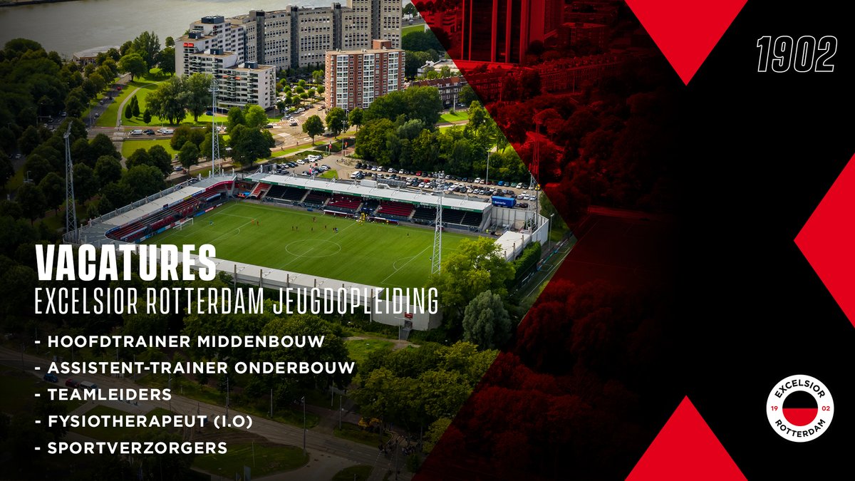 excelsiorrdam's tweet photo. 𝗩𝗮𝗰𝗮𝘁𝘂𝗿𝗲𝘀 𝗘𝘅𝗰𝗲𝗹𝘀𝗶𝗼𝗿 𝗥𝗼𝘁𝘁𝗲𝗿𝗱𝗮𝗺 𝗷𝗲𝘂𝗴𝗱𝗼𝗽𝗹𝗲𝗶𝗱𝗶𝗻𝗴!

🔘 Hoofdtrainer middenbouw
🔘 Assistent-trainer onderbouw 
🔘 Teamleiders
🔘 Fysiotherapeut (i.o)
🔘 Sportverzorger

Lees het op de website! ⤵️
🔗 https://t.co/SeFNUE4Cyn

💪⚫🔴 #samensterk https://t.co/LcmvGjhQ1l
