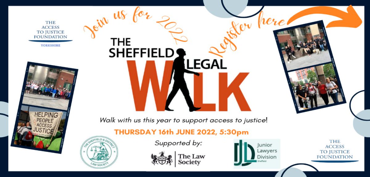 Join us on our #accesstojustice #Yorkshire Sheffield Legal Walk, sponsored by <a href="/TheLawSociety/">The Law Society</a> and DRINKS sponsored by <a href="/ArenaGroup/">Arena Group, A Xerox Business Solutions Company</a> on the 16.06.22! Organised by <a href="/SheffieldLawSoc/">SheffieldLawSociety</a> and Sheffield Junior Lawyers - Register at atjf.enthuse.com/cf/2022-sheffi…